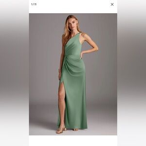 Azazie Matcha Green One-Shoulder Bridesmaids Dress